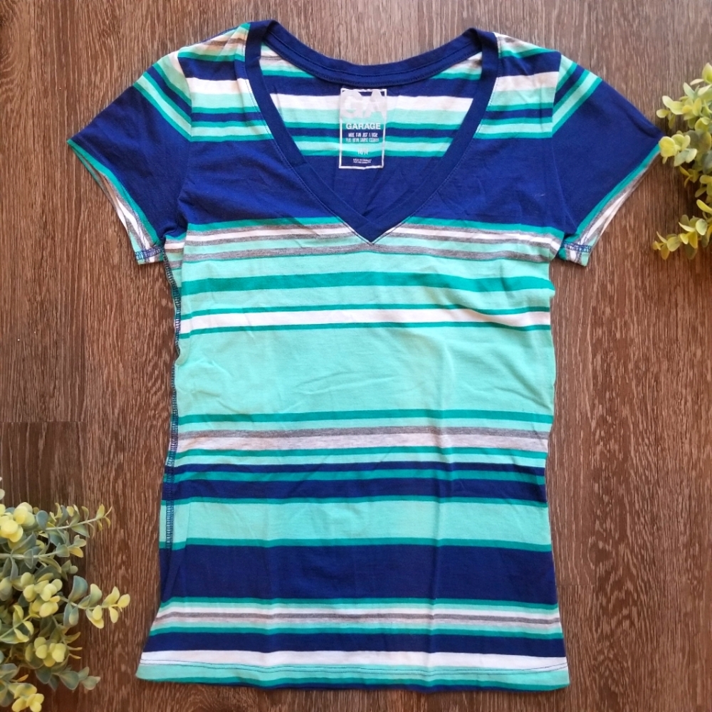 Garage Simple Essential Blue Striped Short Sleeve Tee
